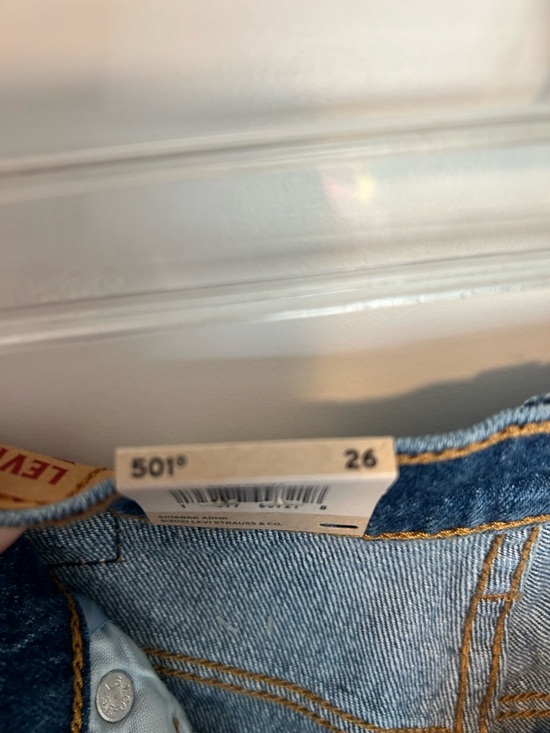 Levi's 501 High-Rise Raw Hem Denim Shorts - Blue - Picture 6 of 6